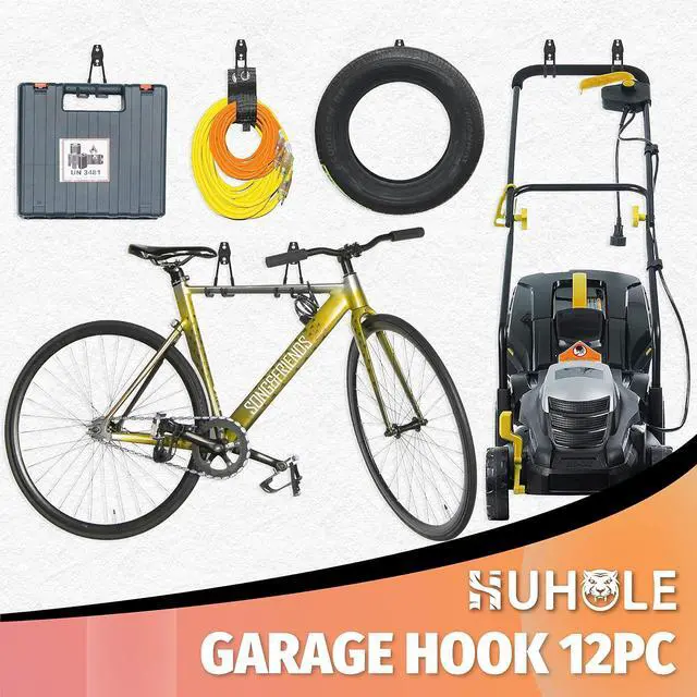 Alt view image 7 of 7 - HUHOLE 14PC Garage Hooks Heavy Duty, Utility Garage Storage Hooks, Wall Mount Garage Hooks with Anti-Slip Coating for Hanging Ropes, Bikes, Ladders and Bulk Items.