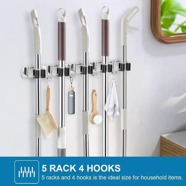 Alt view image 2 of 7 - IMILLET 2 Pack Broom Holder Wall Mount Stainless Steel Mop Organizer