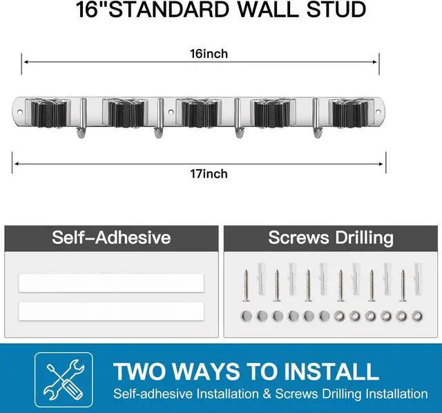 Alt view image 6 of 7 - IMILLET 2 Pack Broom Holder Wall Mount Stainless Steel Mop Organizer