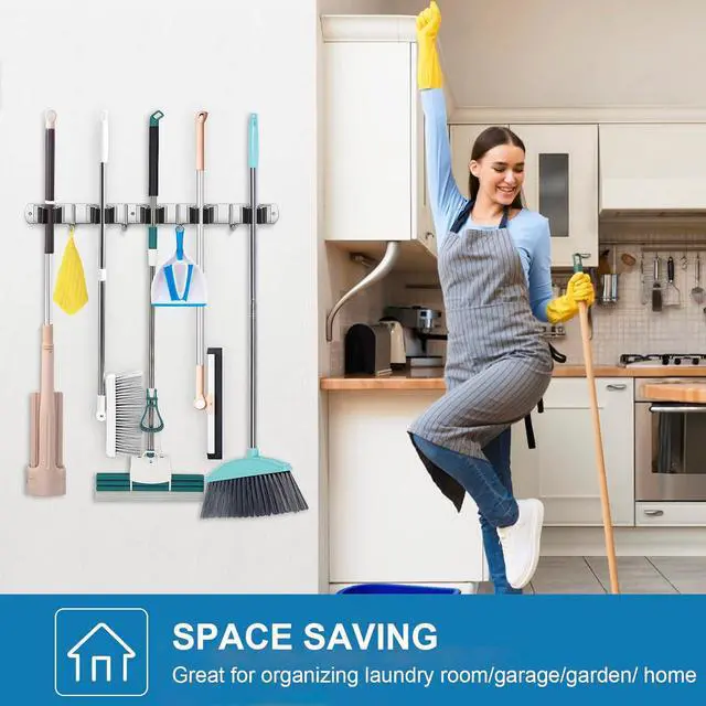 Alt view image 7 of 7 - IMILLET 2 Pack Broom Holder Wall Mount Stainless Steel Mop Organizer