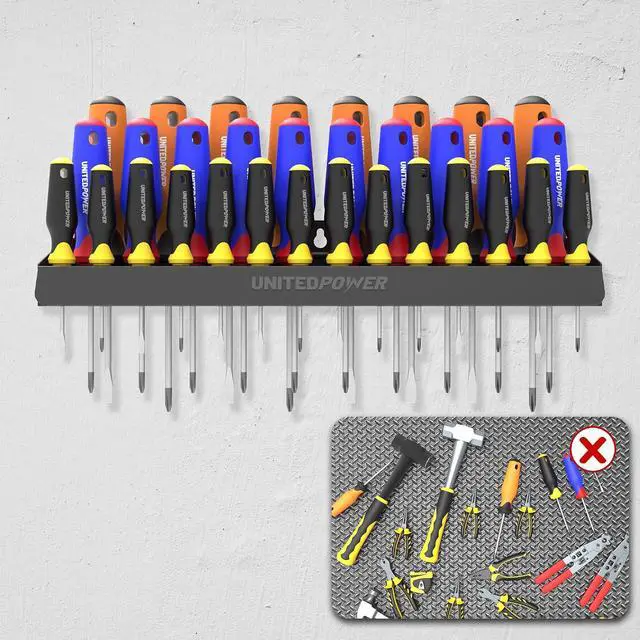 Alt view image 5 of 7 - UNITEDPOWER Screwdriver Holder, Wall Mount Storage Rack Organizer for Workshop, Shed, Garage, Home, Stores up to 32 Screwdrivers or Small Tools