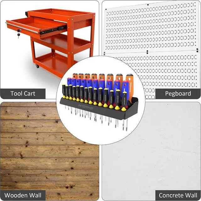 Alt view image 6 of 7 - UNITEDPOWER Screwdriver Holder, Wall Mount Storage Rack Organizer for Workshop, Shed, Garage, Home, Stores up to 32 Screwdrivers or Small Tools