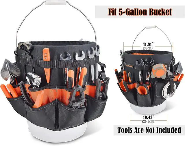 Alt view image 2 of 7 - WELKINLAND 5 Gallon Bucket Tool Organizer, 47-Pocket 15L Bucket Tool Bag