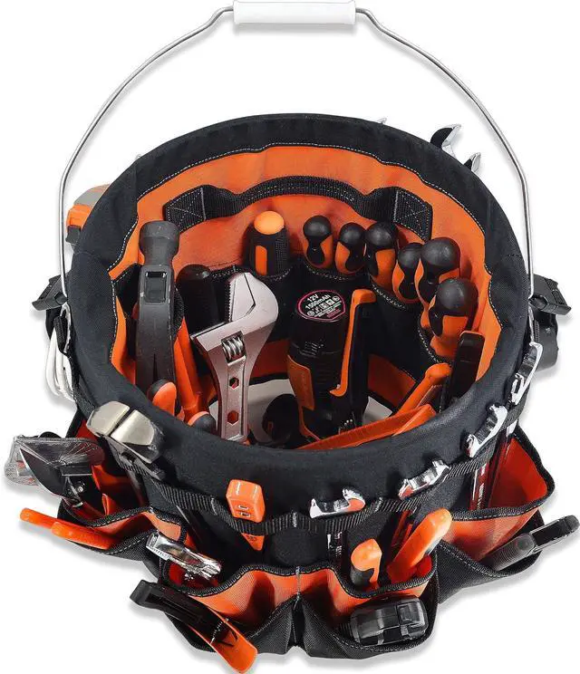 Alt view image 3 of 7 - WELKINLAND 5 Gallon Bucket Tool Organizer, 47-Pocket 15L Bucket Tool Bag