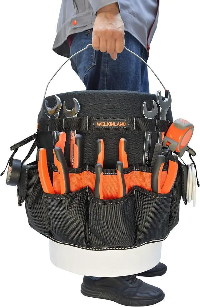 Alt view image 4 of 7 - WELKINLAND 5 Gallon Bucket Tool Organizer, 47-Pocket 15L Bucket Tool Bag