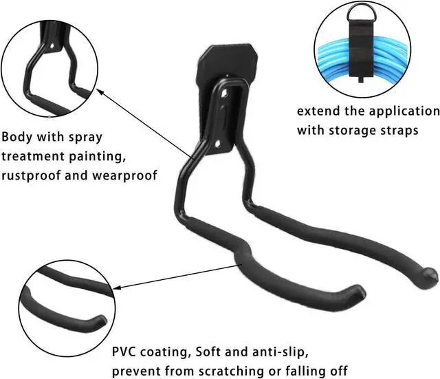 Alt view image 4 of 6 - JuforminWeedeater Hanger, String Trimmer Hanger, Weed Eater Rack, Garage Wall Hooks, Power Tool Holder for Garage Wall, Utility Hooks for Garage Tool Organizers and Storage Black-4 Pcs