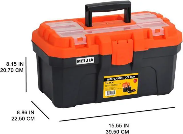 Alt view image 2 of 7 - MEIJIA Portable Tool Storage Box, Organizers With Foldable Latches And Removable Tray(Black And Orange) (16"x9"x8")