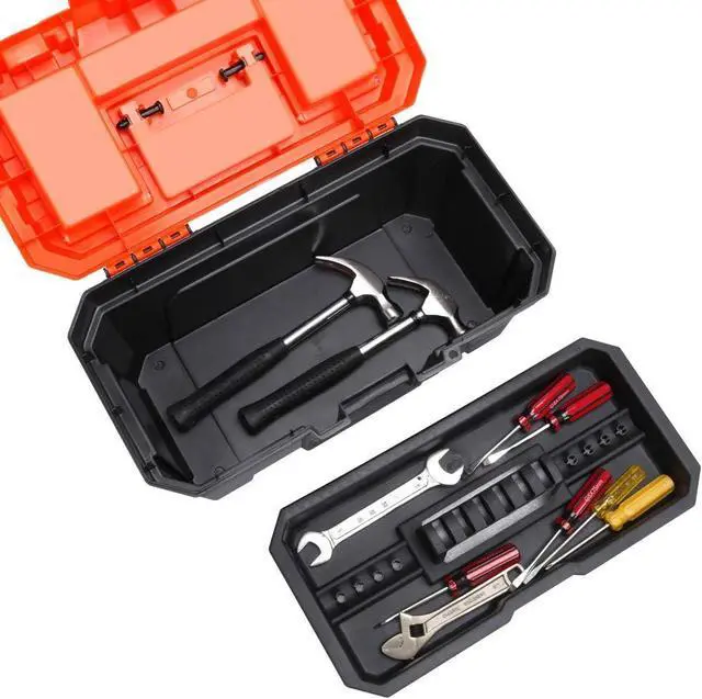 Alt view image 6 of 7 - MEIJIA Portable Tool Storage Box, Organizers With Foldable Latches And Removable Tray(Black And Orange) (16"x9"x8")