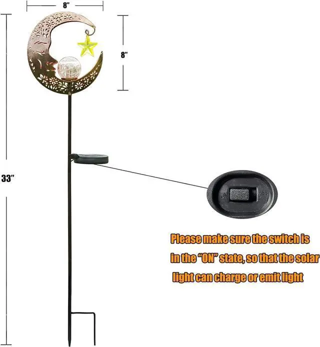 Alt view image 7 of 7 - Hapjoy Solar Lights Outdoor Decor Moon Lantern for Patio,Lawn or Pathway Moon Decorations Crackle Glass Globe Stake Metal Lights Waterproof Warm LED Garden Gifts (Bronze)