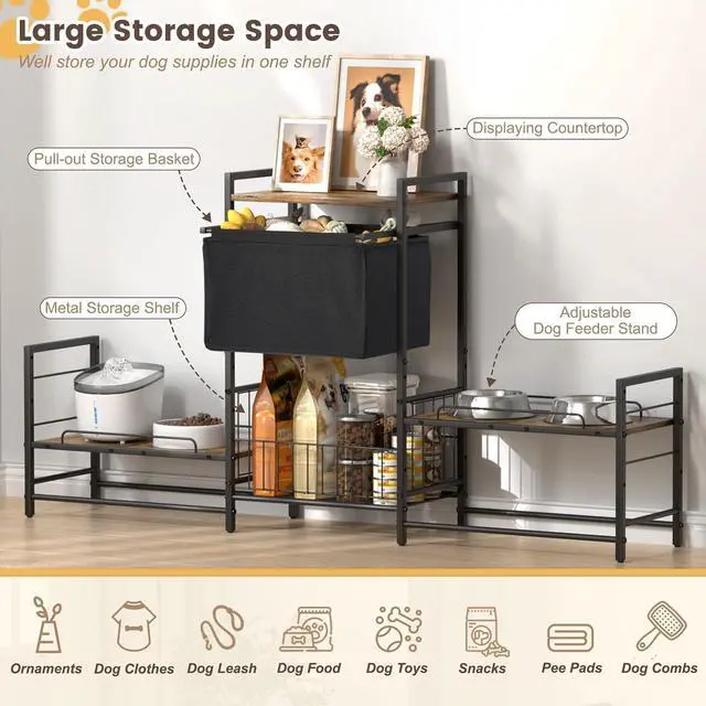 Alt view image 3 of 7 - Lomivra Dog Feeding Station with 2 Elevated Bowl Stands & Large Storage