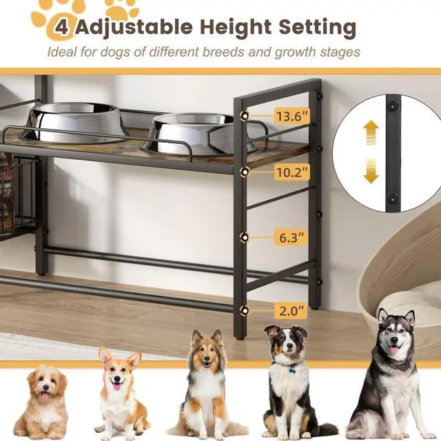 Alt view image 4 of 7 - Lomivra Dog Feeding Station with 2 Elevated Bowl Stands & Large Storage