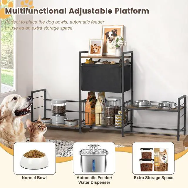 Alt view image 5 of 7 - Lomivra Dog Feeding Station with 2 Elevated Bowl Stands & Large Storage