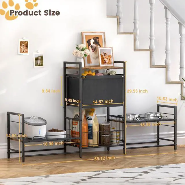 Alt view image 7 of 7 - Lomivra Dog Feeding Station with 2 Elevated Bowl Stands & Large Storage
