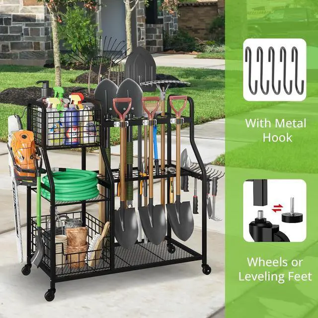 Alt view image 2 of 7 - keomaisyto Garden Tool Holder Organizer with Heavy Duty Wheels for Garage