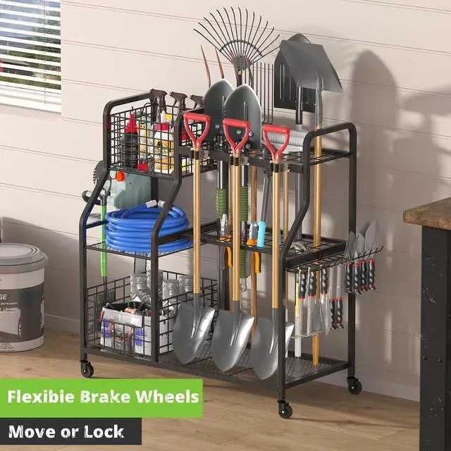 Alt view image 4 of 7 - keomaisyto Garden Tool Holder Organizer with Heavy Duty Wheels for Garage
