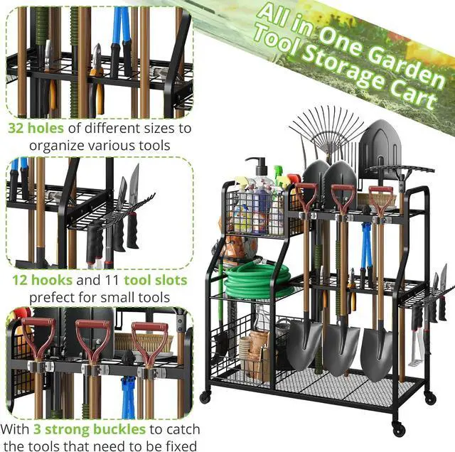 Alt view image 5 of 7 - keomaisyto Garden Tool Holder Organizer with Heavy Duty Wheels for Garage