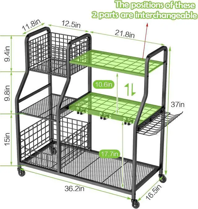 Alt view image 6 of 7 - keomaisyto Garden Tool Holder Organizer with Heavy Duty Wheels for Garage