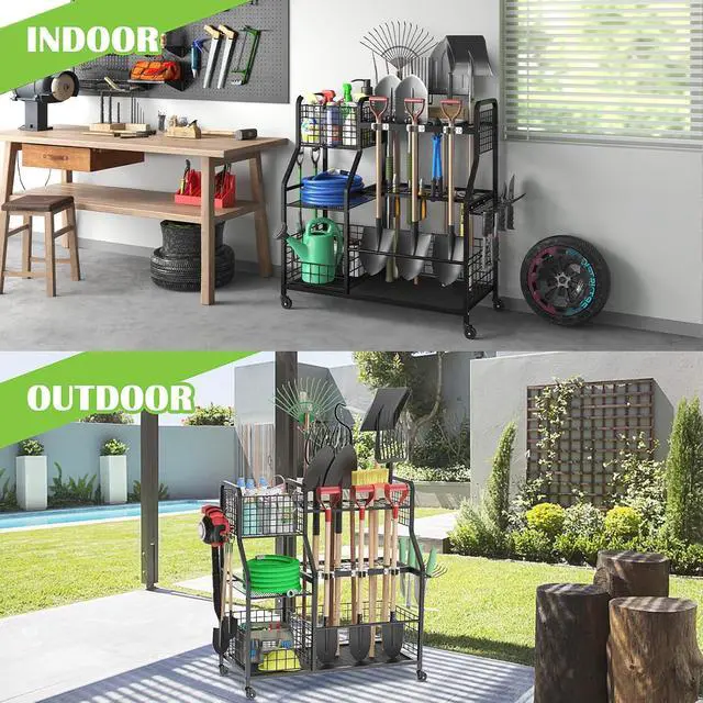 Alt view image 7 of 7 - keomaisyto Garden Tool Holder Organizer with Heavy Duty Wheels for Garage