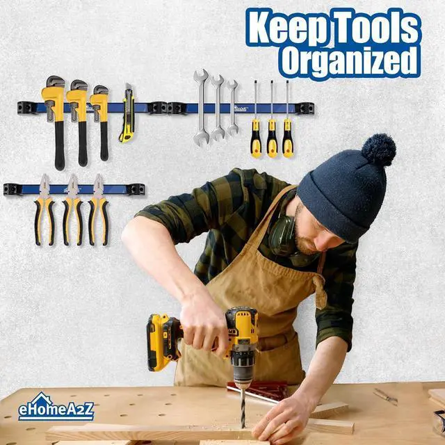 Alt view image 3 of 6 - Magnetic Tool Holder (4 Pack) Heavy-Duty Rack, 18 Inch, Wall Mounted, Garage & Shop Organizer, Gifts for Men