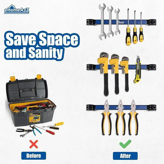 Alt view image 4 of 6 - Magnetic Tool Holder (4 Pack) Heavy-Duty Rack, 18 Inch, Wall Mounted, Garage & Shop Organizer, Gifts for Men
