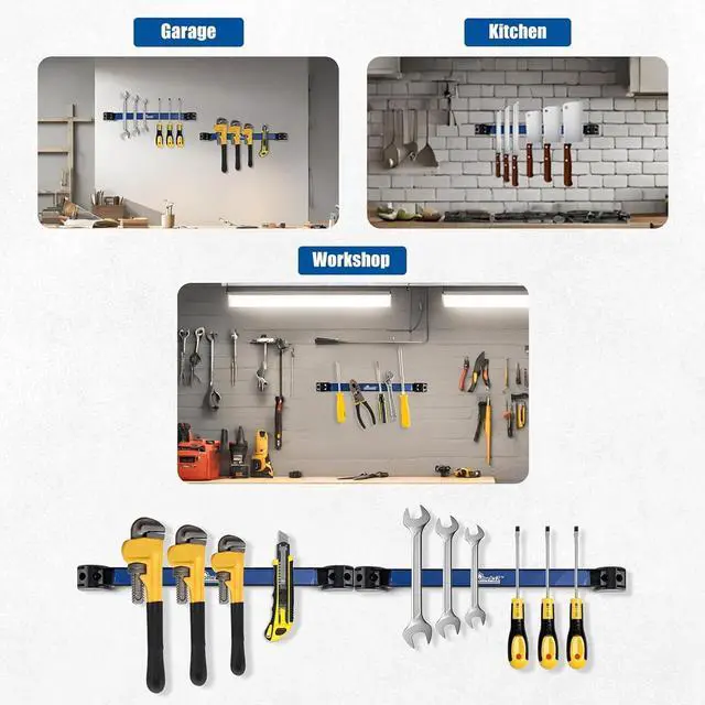 Alt view image 5 of 6 - Magnetic Tool Holder (4 Pack) Heavy-Duty Rack, 18 Inch, Wall Mounted, Garage & Shop Organizer, Gifts for Men