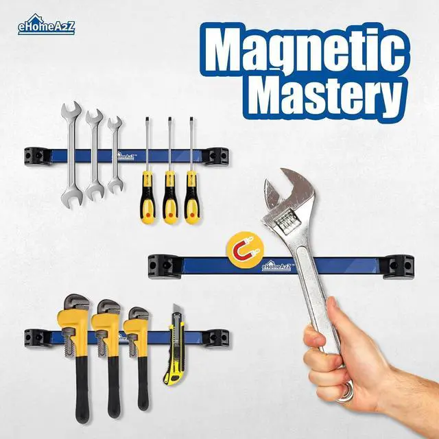 Alt view image 6 of 6 - Magnetic Tool Holder (4 Pack) Heavy-Duty Rack, 18 Inch, Wall Mounted, Garage & Shop Organizer, Gifts for Men