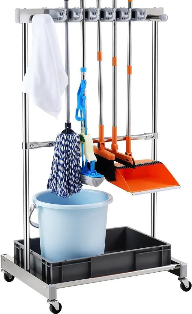 Main image of VEVOR Garden Tool Organizer, 10 Slots with Hooks, Yard Tool Tower Rack with Wheels for Garage Organization and Storage, Hold Long-Handled Tool/Rake/Broom, Metal Tool Stand Holder for Shed, Outdoor