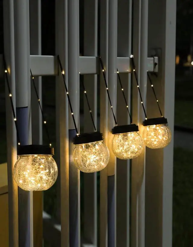 Alt view image 2 of 7 - Solar Lanterns Solar Lights Outdoor Waterproof 6-Pack, Solar Powered Hanging Lights Cracked Glass Hanging Globes for Christmas Decoration, Shepherd Hook, Garden Tree Ornaments