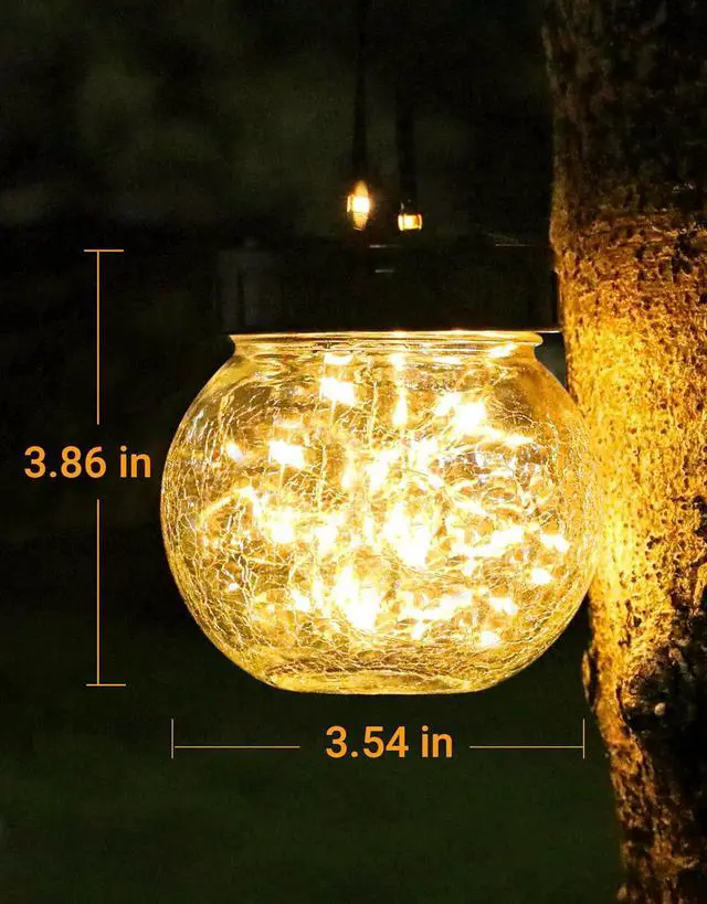 Alt view image 3 of 7 - Solar Lanterns Solar Lights Outdoor Waterproof 6-Pack, Solar Powered Hanging Lights Cracked Glass Hanging Globes for Christmas Decoration, Shepherd Hook, Garden Tree Ornaments