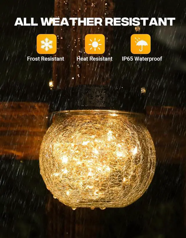 Alt view image 4 of 7 - Solar Lanterns Solar Lights Outdoor Waterproof 6-Pack, Solar Powered Hanging Lights Cracked Glass Hanging Globes for Christmas Decoration, Shepherd Hook, Garden Tree Ornaments