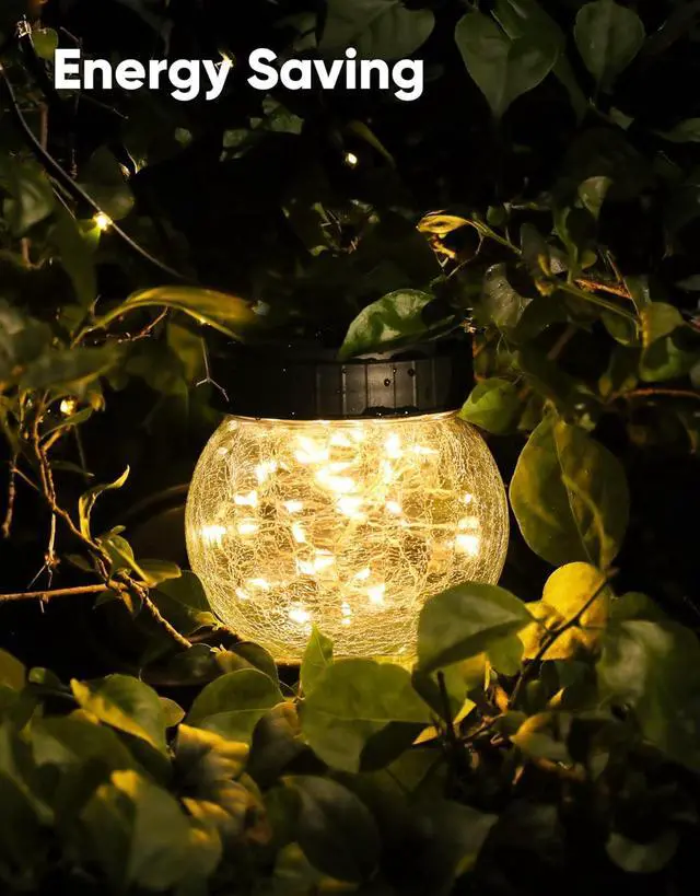 Alt view image 7 of 7 - Solar Lanterns Solar Lights Outdoor Waterproof 6-Pack, Solar Powered Hanging Lights Cracked Glass Hanging Globes for Christmas Decoration, Shepherd Hook, Garden Tree Ornaments