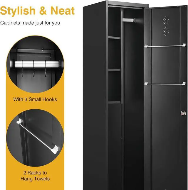 Alt view image 4 of 7 - STANI Slim Broom Closet Storage Cabinet, 71" Metal Cabinet with Lock, Black