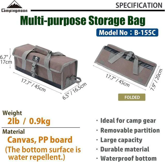 Alt view image 2 of 7 - CAMPINGMOON Bottom Waterproof Outdoor Camping Tent Stakes Hammer Multi-Container Storage Box Bag (Canvas, M Size(17.7-inch Length, B-155C))
