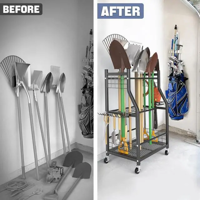 Alt view image 7 of 7 - WALMANN Garden Tool Organizer with Wheels, Rakes/Shovels/Yard Tools Stand