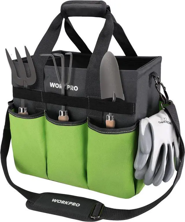 Main image of WORKPRO Garden Tool Bag, 10 Pockets and Shoulder Strap, Green