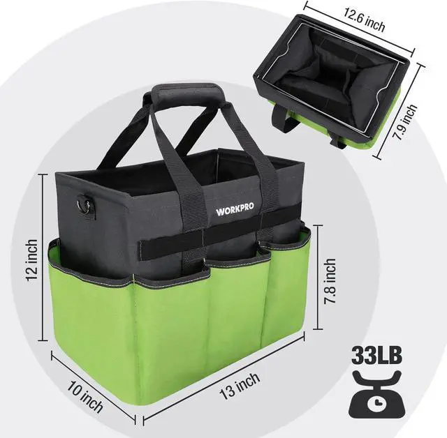 Alt view image 2 of 7 - WORKPRO Garden Tool Bag, 10 Pockets and Shoulder Strap, Green