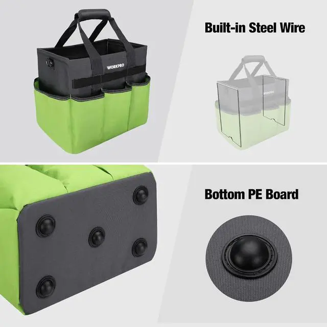 Alt view image 5 of 7 - WORKPRO Garden Tool Bag, 10 Pockets and Shoulder Strap, Green