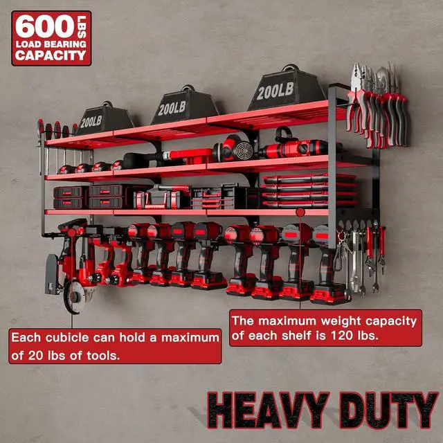 Alt view image 4 of 7 - NattyDot Power Tool Organizer Wall Mount, 48-Inch 12 Drill Holders, Red