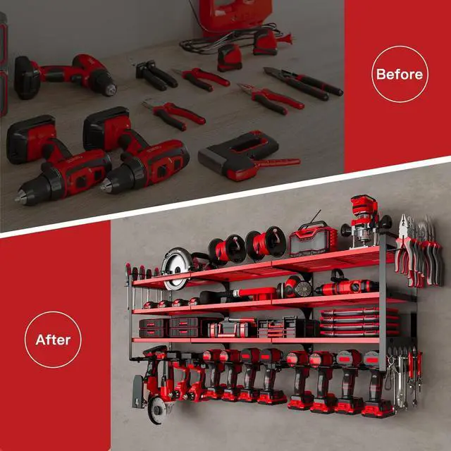 Alt view image 7 of 7 - NattyDot Power Tool Organizer Wall Mount, 48-Inch 12 Drill Holders, Red