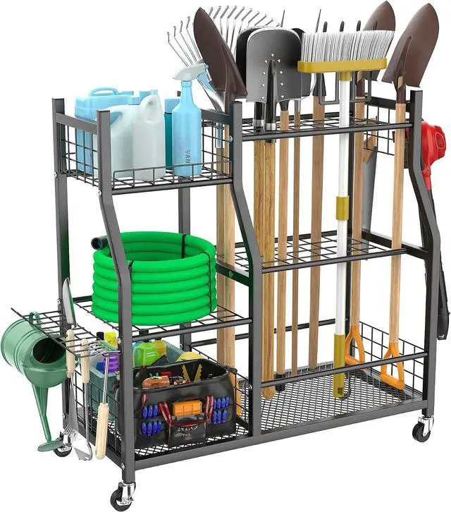 Main image of WALMANN Garden Tool Organizer with Wheels, Rakes/Shovels/Yard Tools Stand