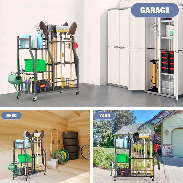 Alt view image 2 of 7 - WALMANN Garden Tool Organizer with Wheels, Rakes/Shovels/Yard Tools Stand