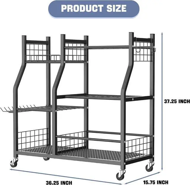 Alt view image 3 of 7 - WALMANN Garden Tool Organizer with Wheels, Rakes/Shovels/Yard Tools Stand