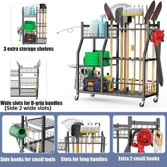 Alt view image 4 of 7 - WALMANN Garden Tool Organizer with Wheels, Rakes/Shovels/Yard Tools Stand