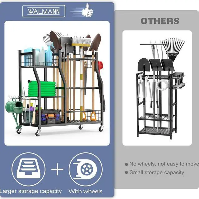 Alt view image 5 of 7 - WALMANN Garden Tool Organizer with Wheels, Rakes/Shovels/Yard Tools Stand