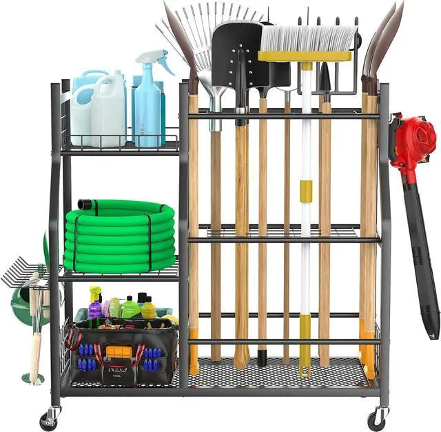 Alt view image 7 of 7 - WALMANN Garden Tool Organizer with Wheels, Rakes/Shovels/Yard Tools Stand