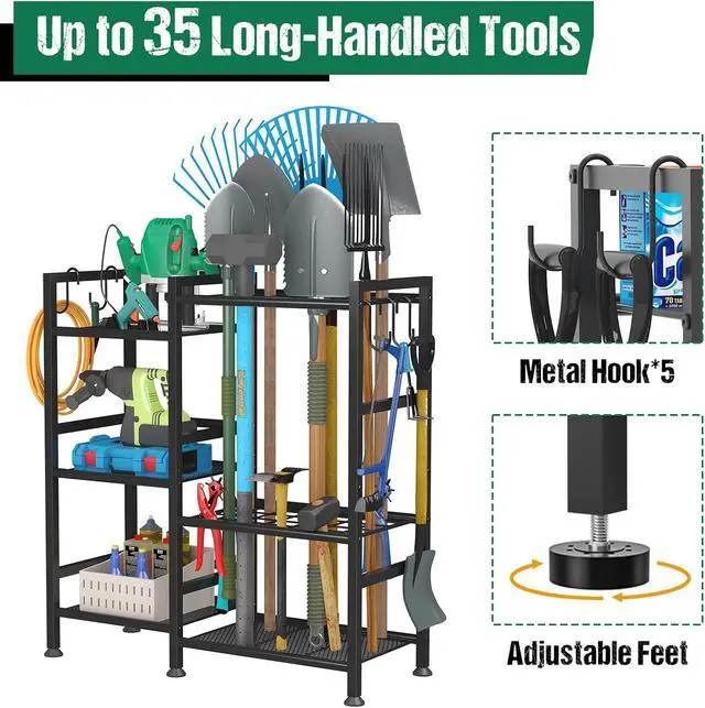 Alt view image 5 of 7 - keomaisyto Garden Tool Organizer with Large Hooks, Garage Storage Rack