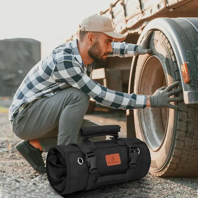 Alt view image 2 of 7 - BAQRAXIA Tool Bag, Roll Up Small Tools Box Storage, Heavy Duty Tool Organizer with 2 Detachable Tool Pouch, Tool Gifts for Men Dad Husband Boyfriend Grandpa, Presents for Fathers Day Birthday (Black)