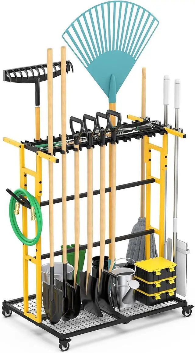 Main image of CCCEI Garage Organization with Wheels, Outdoor Gargen Yard Shed Tools Organizer Cart, Home Storage for Cleaning Supplies Organizer, Broom Holder, for Shovel and Rake, Long Farming and Farming Tools.