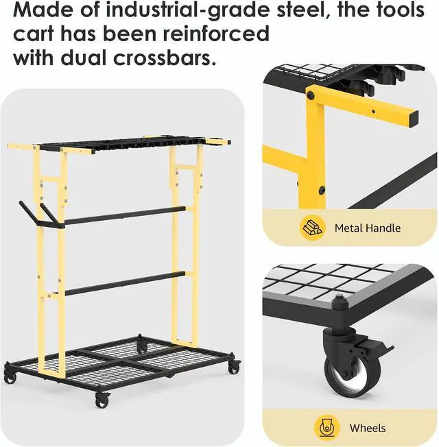 Alt view image 3 of 7 - CCCEI Garage Organization with Wheels, Outdoor Gargen Yard Shed Tools Organizer Cart, Home Storage for Cleaning Supplies Organizer, Broom Holder, for Shovel and Rake, Long Farming and Farming Tools.