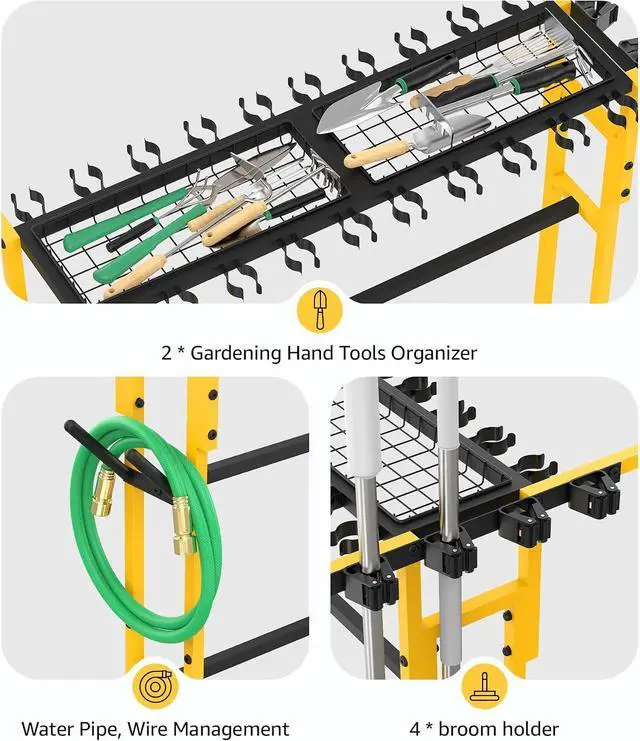 Alt view image 4 of 7 - CCCEI Garage Organization with Wheels, Outdoor Gargen Yard Shed Tools Organizer Cart, Home Storage for Cleaning Supplies Organizer, Broom Holder, for Shovel and Rake, Long Farming and Farming Tools.